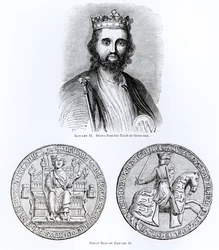 Eduard II. (1284-1327) gezeichnet vom Grab in Gloucester und dem großen Siegel